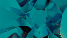 Futuristic Abstract Background, With Reflective Crystal Pieces. Colorful, Teal And Blue 3D Render. 
