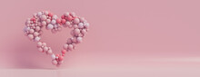 Multicolored Balloon Love Heart. Pink And White Balloons Arranged In A Heart Shape. 3D Render With Copy-space. 