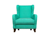 Fototapeta  - Isolated turquoise armchair with soft armrests. Teal chair on white background 