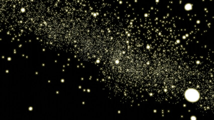 Wall Mural - Animation with snow or particles on black background. Design. Falling round snow particles on black background. Falling snow flow for insertion