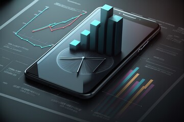 Illustration about market analysis 3D graphics on mobile phones. Made by AI.