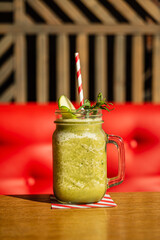 Poster - green smoothie on the summer  terrace