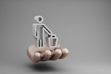Aufkleber - Beautiful abstract illustrations Golden Hand Holding Recycle symbol icon on a gray background. 3d rendering illustration. Background pattern for design. Save Ecological..