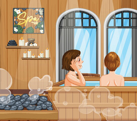 Wall Mural - People in sauna steam room