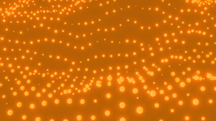 Canvas Print - abstract wavy background with moving golden particles. design. field of tiny glowing spheres on a ye