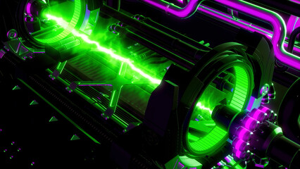 Wall Mural - 3d futuristic a detail of electromagnetic machine with gravitational fields energy particles. motion