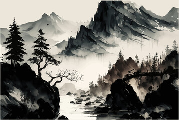 watercolor mountain background. landscape with mountains in a minimalist style. wallpaper design, pr