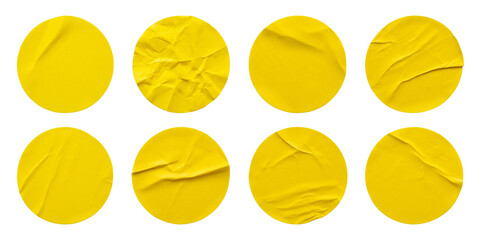 Wall Mural - yellow round paper sticker label set isolated on white background