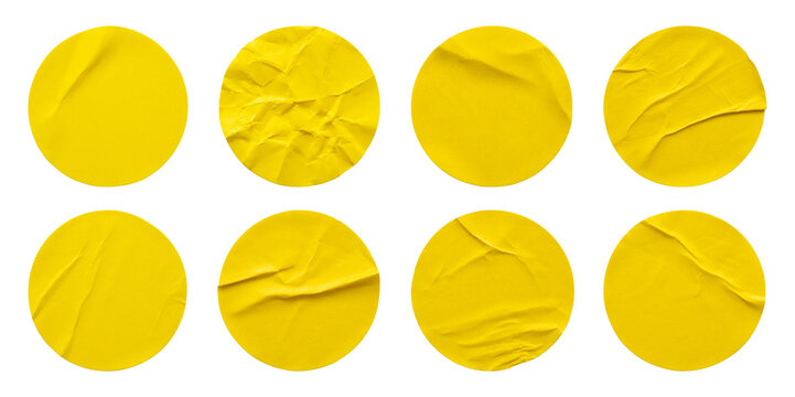 Yellow round paper sticker label set isolated on white background