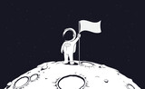 Fototapeta Kosmos - Astronaut set the flag on Moon