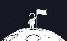 Astronaut Set The Flag On Moon