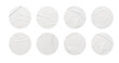 White stickers mockup. Blank labels of different shapes, circle wrinkled paper emblems. Copy space. Stickers or patches for preview tags, labels