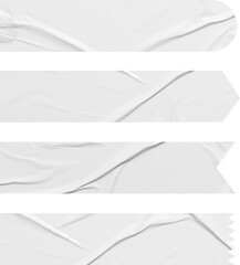Poster - White stickers mockup. Blank labels of different shapes, circle wrinkled paper emblems. Copy space. Stickers or patches for preview tags, labels