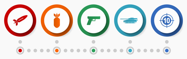 Fototapete - War vector icon set, army concept flat design web buttons, military infographic template