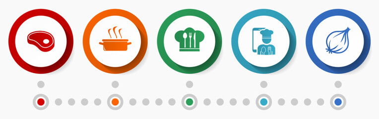 Leinwandbilder - Food vector icon set, flat design web buttons, cookingt concep infographic template