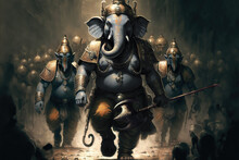 AI Generated Image Of Hindu God Ganesha Leading His Army Into A War Against Evil Forces 
