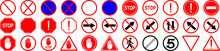 Set Of Red STOP Sign. Set Of Prohibition Sign. Stop Set Vector Sign With Hand. Road Icon Caution Warning Car On Transparent Background. PNG Image