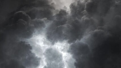 Wall Mural - 4k view of striking lightning bolts in dark sk