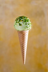 Wall Mural - Cone ice cream in the air against the grungy background