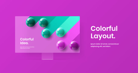 Unique computer monitor mockup landing page template. Original web banner design vector illustration.