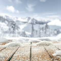 Poster - Desk of free space cover of snow and ladnscape of mountains. 