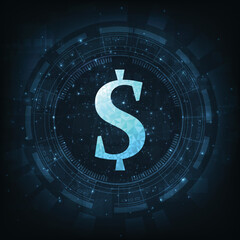 Poster - Futuristic glowing low polygonal dollar symbol design.Digital dollar sign icon. Financial Technology Concept or FinTech on dark blue technology background.