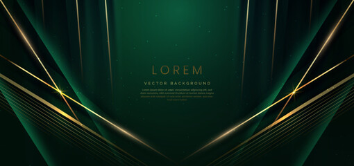 Sticker - Abstract elegant dark green background with golden line and lighting effect sparkle. Luxury template design.