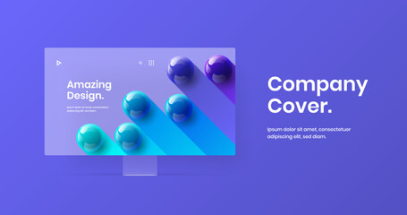 Simple computer monitor mockup landing page concept. Bright banner design vector template.