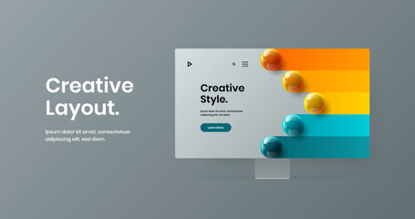 Wall Mural - vivid computer display mockup web banner illustration. colorful site screen design vector layout.