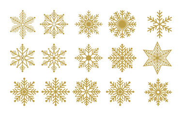 Wall Mural - Set of gold vector snowflake, Christmas, winter luxury ornament paper cut craft, print design, pattern, DIY. card