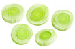 leek pieces isolated on white background. the entire image in sharpness.