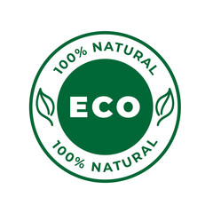 Wall Mural - 100 % Eco and Natural product label, icon, sign, logo. Sticker for eco products. Eco food stamp and badge. Vector illustration.