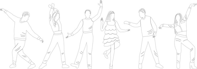 Wall Mural - dancing men and women people sketch ,contour vector