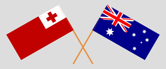 Crossed flags of Tonga and Australia. Official colors. Correct proportion