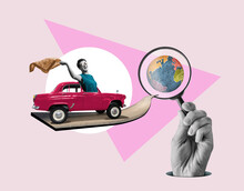 Traveling The World By Car. Art Collage.