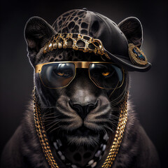 portrait of panther with hat and glasses