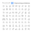 © IMG visuals icons - Overcoming limitations linear big icons set. Personal development. Change mindset. Customizable thin line symbols. Isolated vector outline illustrations. Editable stroke. Quicksand-Light font used