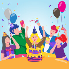 Wall Mural - birthday party with children