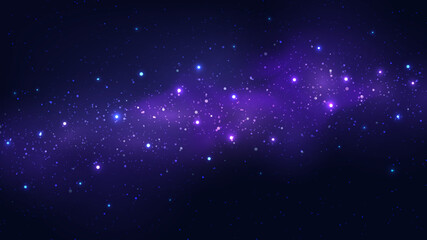 Wall Mural - abstract blue night space cosmos background with nebula and shining star