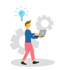 man works on a laptop while walking. productivity concept
