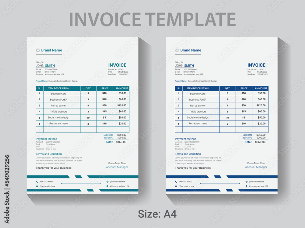 Professional Invoice design template, easy editable bill receipt layout ...