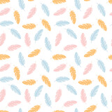 Fototapeta Motyle - Seamless pattern with pastel colors feathers. Vector illustration. Design for scrapbooking, wrapping paper, fabric, textile.