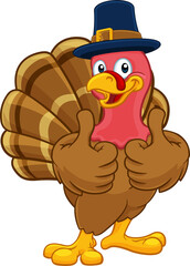 Wall Mural - Turkey Pilgrim Hat Thanksgiving Cartoon Character