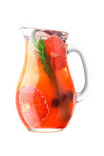Grapefruit Cherry Rosemary Lemonade Or Iced Drink In A Pitcher, Isolated, Png Isolated Background