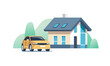 Suburban classic house. Family home with auto. Vector illustration.