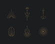 Set of moon and sun line art. Minimal boho linear symbols. Celestial mystic element. Vector line art illustration.