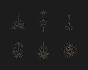 Wall Mural - set of moon and sun line art. minimal boho linear symbols. celestial mystic element. vector line art