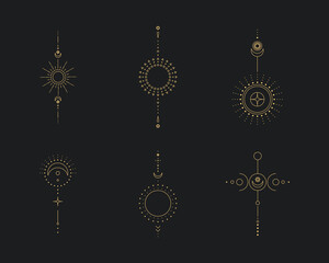 Wall Mural - set of moon and sun line art. minimal boho linear symbols. celestial mystic element. vector line art