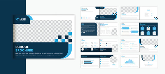 School admission landscape 16 pages brochure design template, education brochure prospectus design