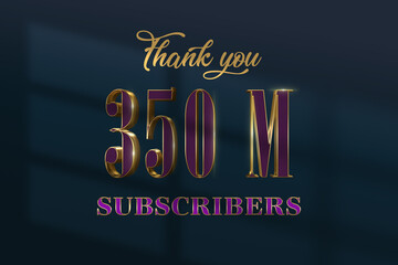 350 Million  subscribers celebration greeting banner with Luxury Design